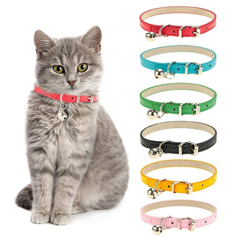 Yorgewd 6 Pack Leather Cat Collars with Removable Bell Polished Durable Metal Buckle Soft and Adjustable for Cats Puppy Small Medium Dogs - PawsPlanet Australia