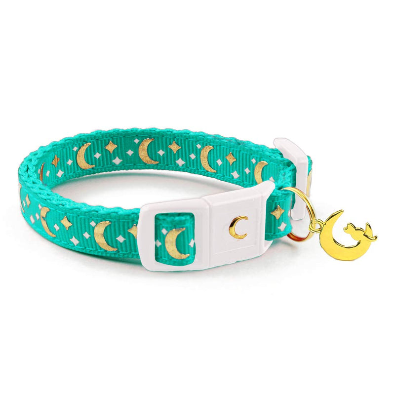 waaag Pet Collar Gold Moons and Stars Cat Collar, Cat Collars Quick Release, Glow in The Dark (Kitten Size 6.5"-10" Neck, Aqua) Kitten 6.5"-10" Neck - PawsPlanet Australia