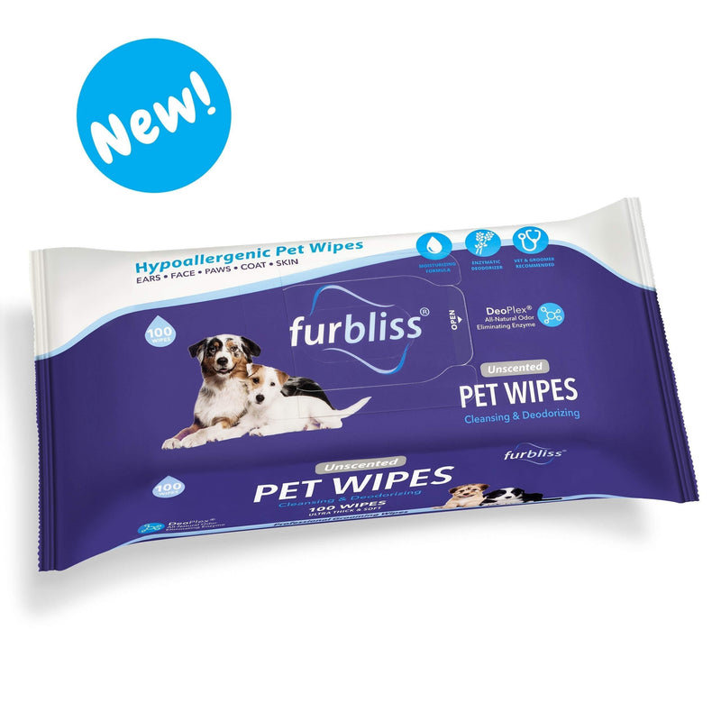 [Australia] - Furbliss Hygienic Pet Wipes for Dogs & Cats, Cleansing Grooming & Deodorizing Hypoallergenic Thick Wipes with All Natural Deoplex Deodorizer 100ct Pack Unscented 100ct Pouch 