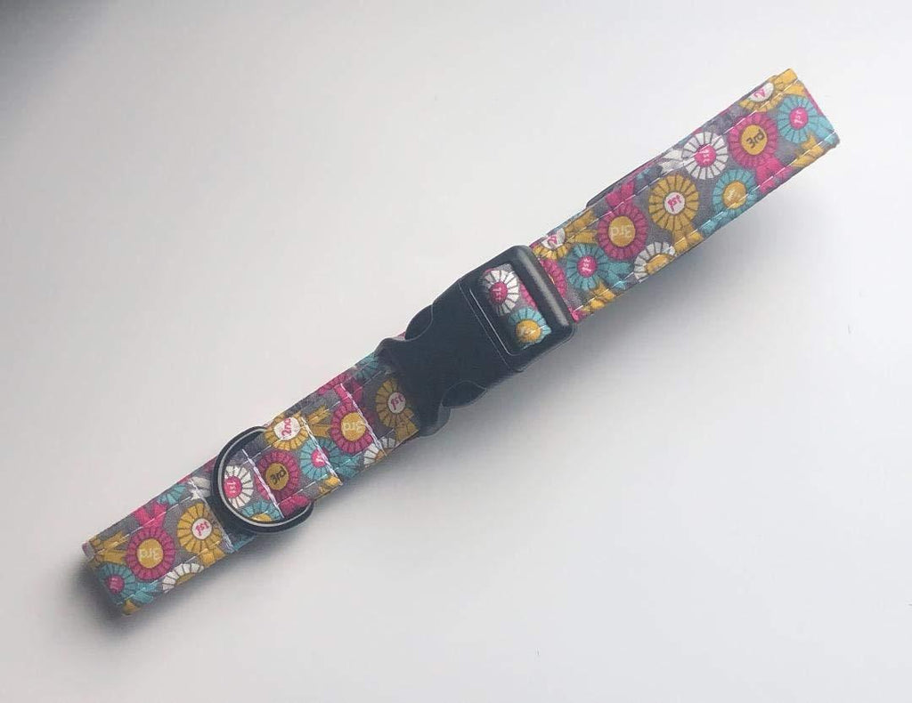 MULTI-COLOURED ROSETTES COTTON DOG COLLAR MEDIUM LARGE 25MM WIDE FULLY ADJUSTABLE - PawsPlanet Australia