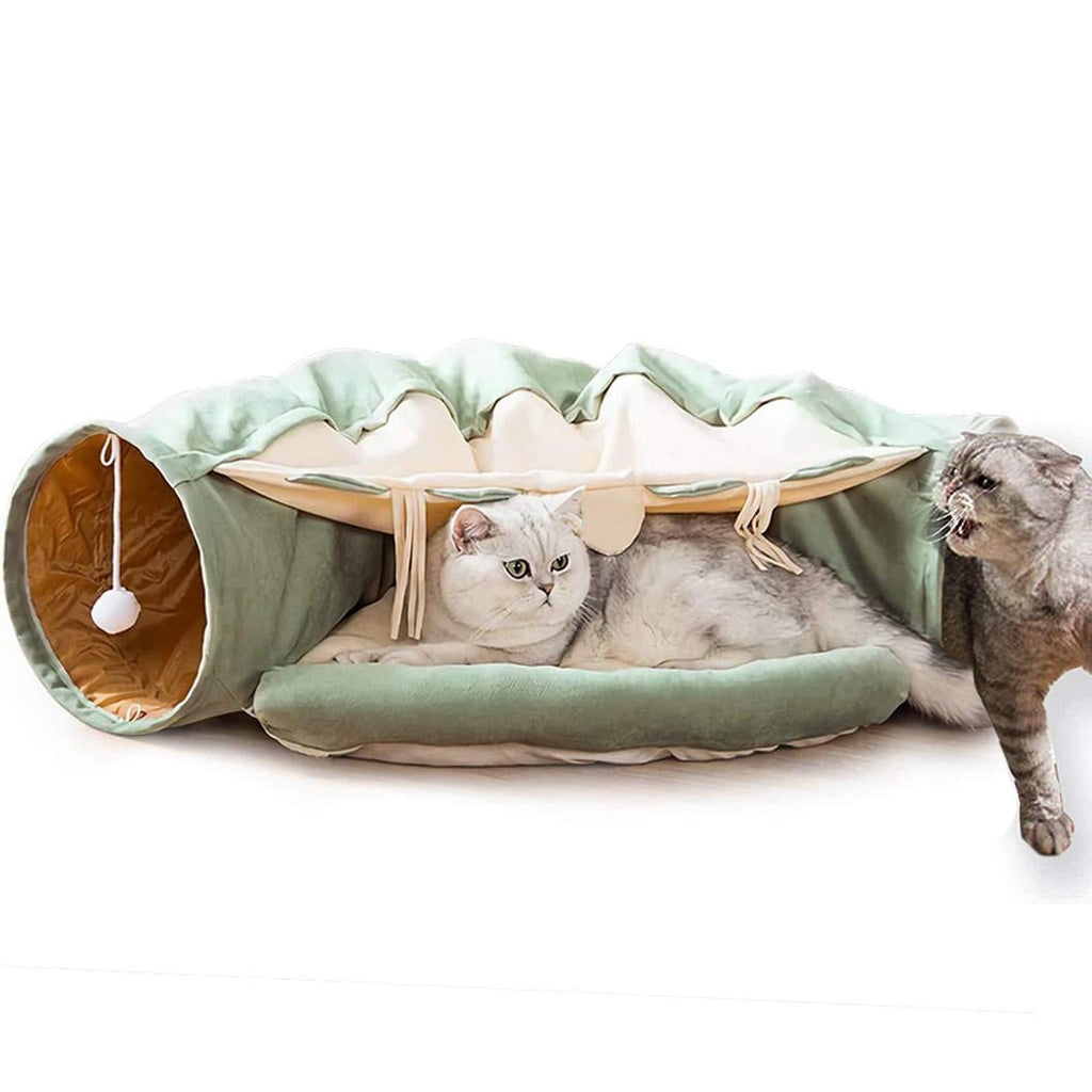 MULLY Cat Bed,Cat Tunnel with Cushion Mat,2 in 1 Cat Tunnel Bed with Hanging Scratching Balls,Cat Bed with Cat Tunnel Tube,Cat Tunnel for Indoor Cats(Mint Green) Mint Green - PawsPlanet Australia