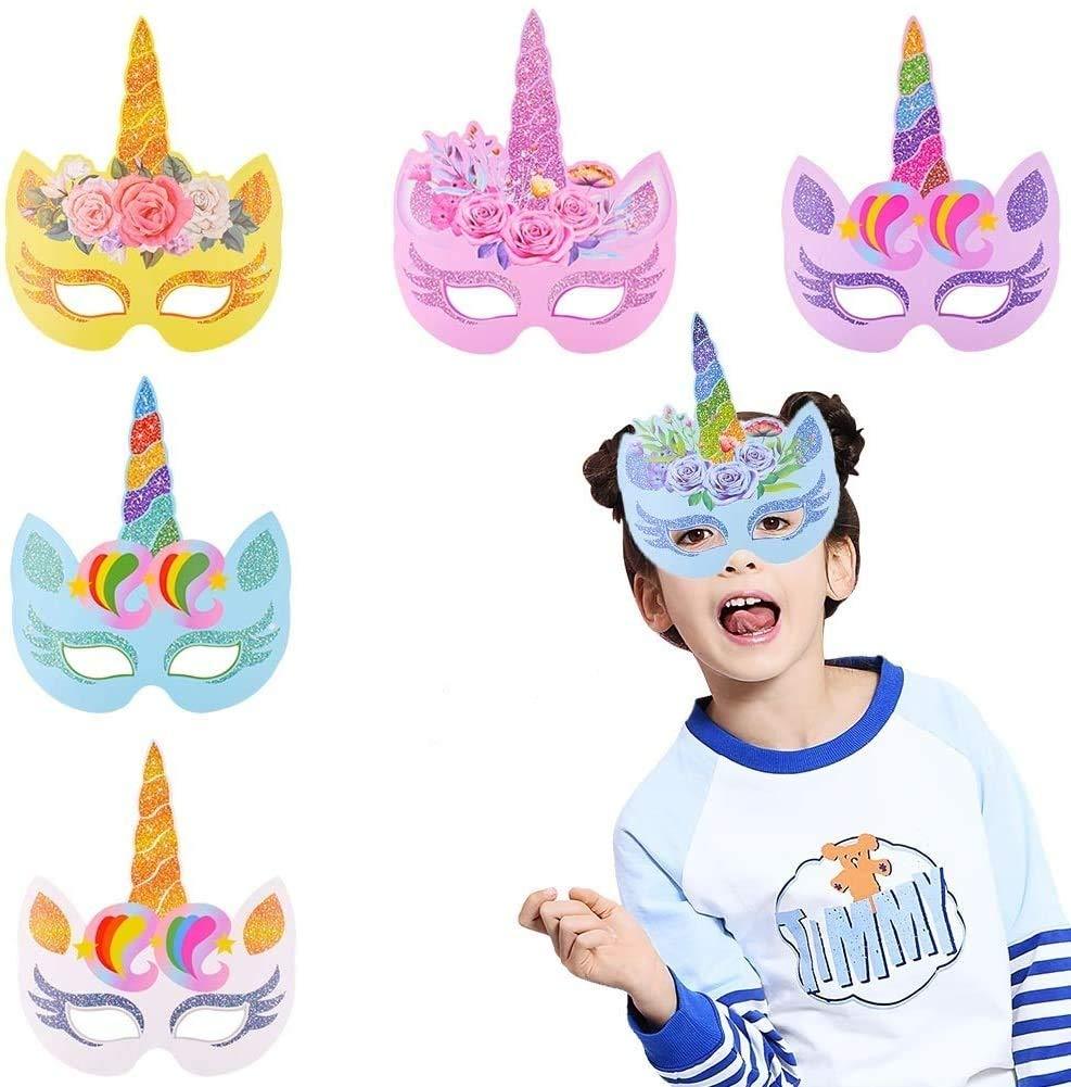 BESTZY 24 PCS Unicorn Paper Masks, Colour-In Masks with Elastic Rope for Kids Boys and Girl Birthday Party Favors, Halloween, Fancy Dress, Parties - PawsPlanet Australia
