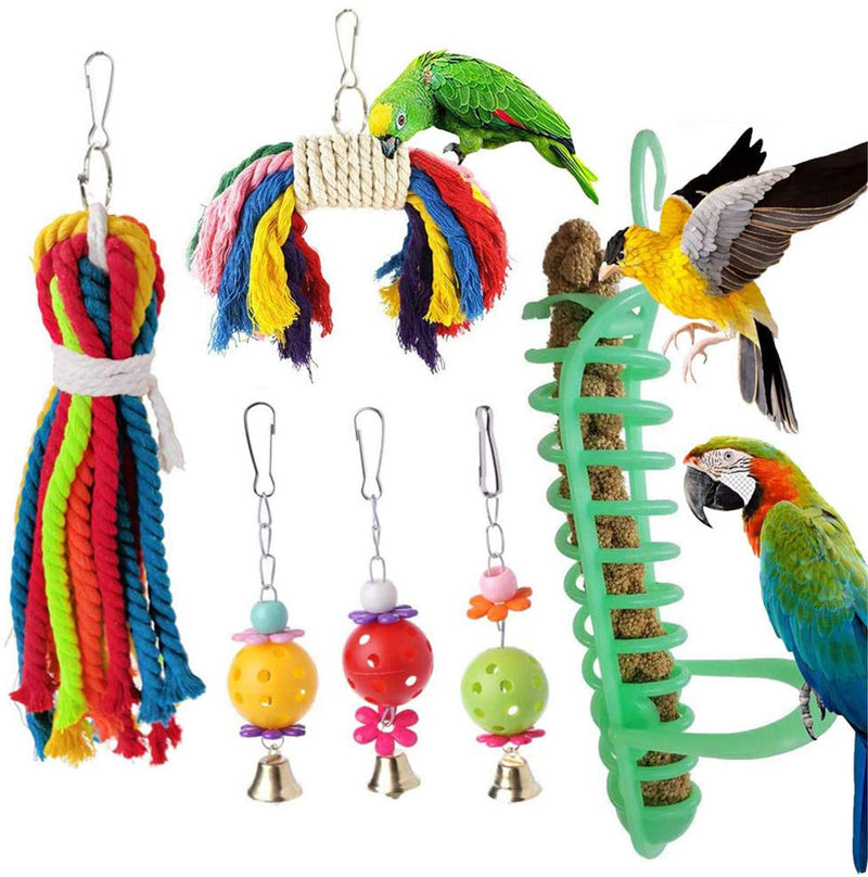 Scoolr Bird Parrot Toys, 6Pcs Bird Chewing Toys Parrot Foraging Toys Colorful Rope Swing Chewing Hanging Bell Cage Perches Toys For Small Parrots, Macaws, Parakeets, Conures, Cockatiels, Love Birds - PawsPlanet Australia