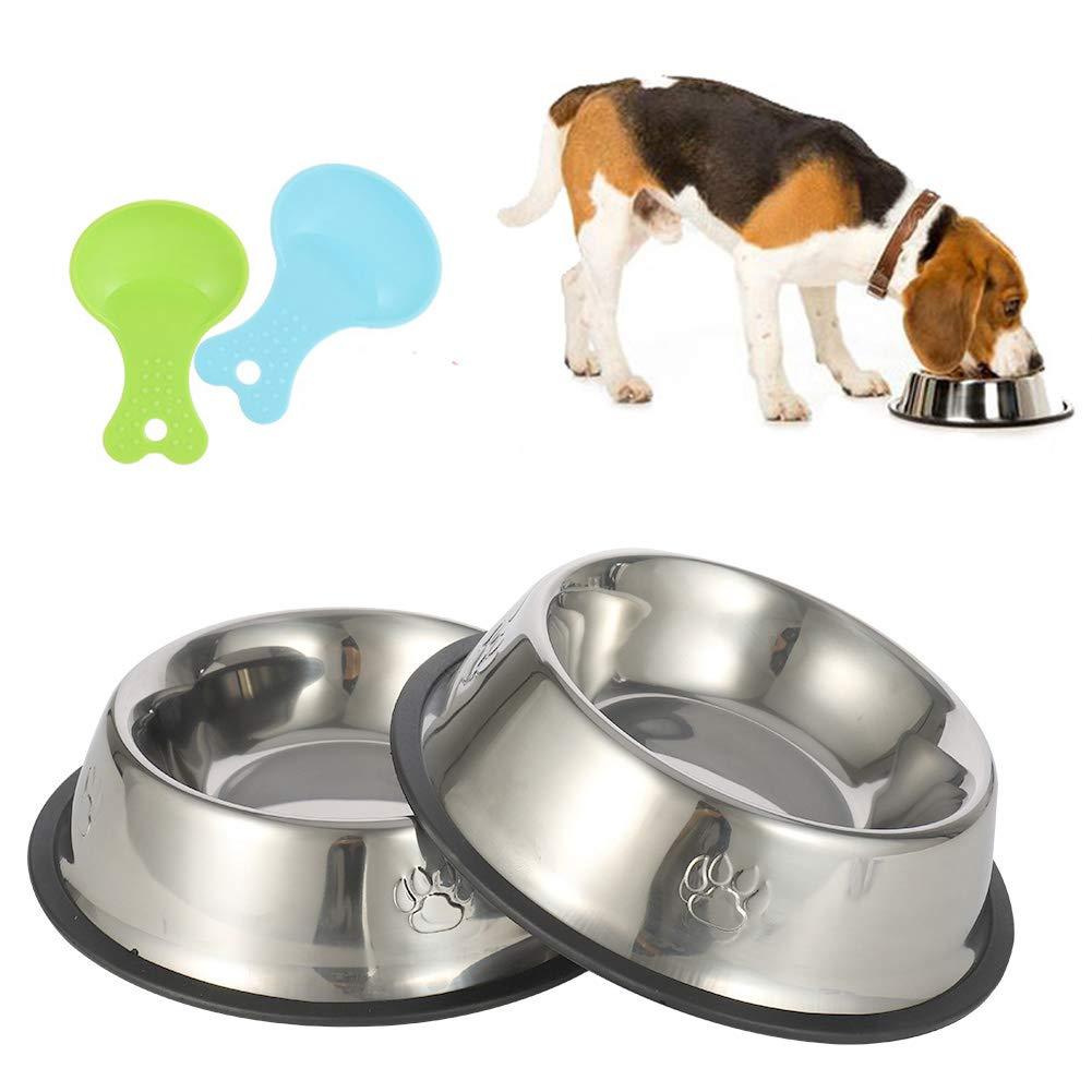 Yorgewd 2 Pack 8.5 In Dog Bowl Stainless Steel Double Non-Slip Slow Feeder Pet Bowls for Food Water Preventing Choking Fun with 2 Spoon Feeding Bowls (M) - PawsPlanet Australia