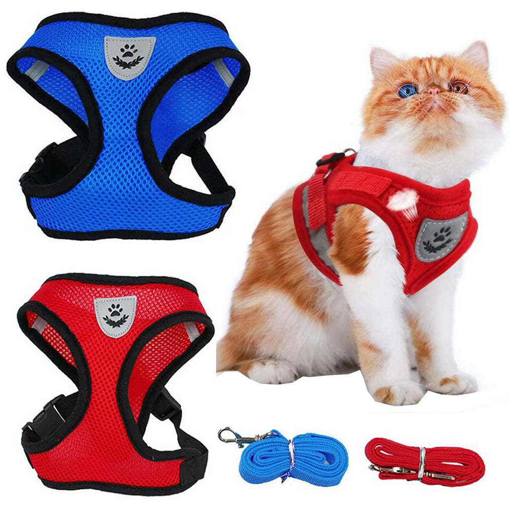 Biluer Pet Harness Leash, 4PCS Cat Harness and Leash Set Escape Proof Cat Harness and Lead Set Cat Mesh Chest Strap Adjustable Soft Vest No-Pull Design for Walking and Running with Pets (M And L) - PawsPlanet Australia