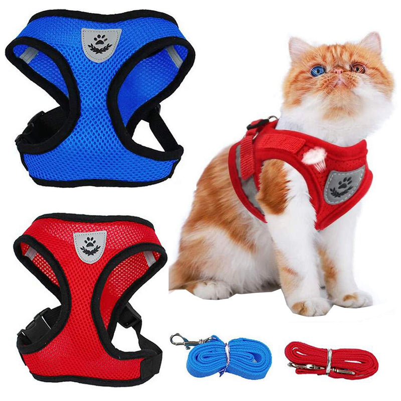 Biluer Pet Harness Leash, 4PCS Cat Harness and Leash Set Escape Proof Cat Harness and Lead Set Cat Mesh Chest Strap Adjustable Soft Vest No-Pull Design for Walking and Running with Pets (M And L) - PawsPlanet Australia