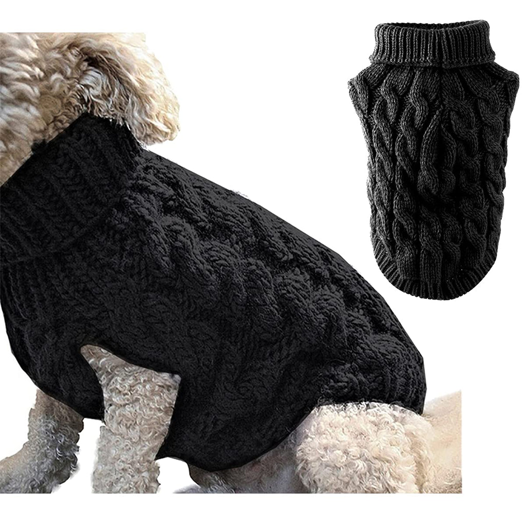 Pet Dog Turtleneck Knitting Sweater Coat Winter Warmer Thickening Pullover Knitwear Crochet Coat Clothes for Small Medium Large Dog Puppy Cat (S, Black) S - PawsPlanet Australia