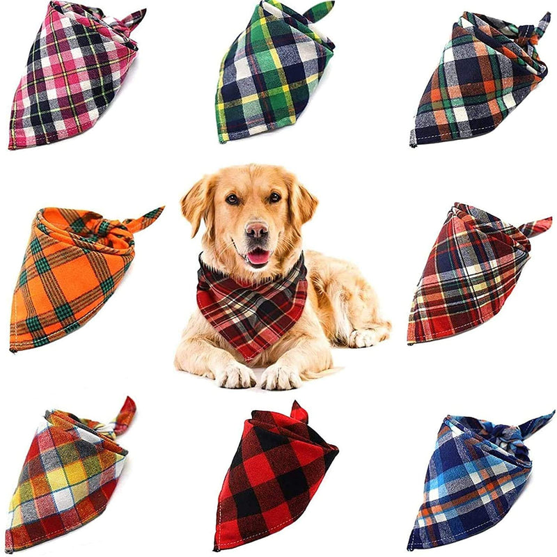 WOVTE 8 Pack Triangle Dog Bandana, Reversible Plaid Painting Bibs Scarf, Washable and Adjustable Kerchief Set for Dogs Cats Pets - PawsPlanet Australia