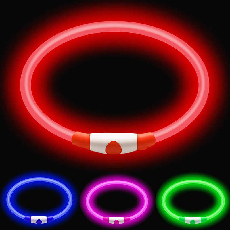 Premium Paws LED Dog Collar Light Up - USB Rechargeable - Ultra Bright - Multiple Modes Including Flashing & Constant - Light Up Dog Collars (Rose Red) Rose Red - PawsPlanet Australia