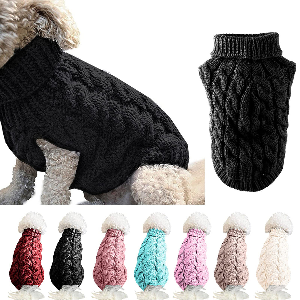 Ponacat Dog Sweaters, Pet Puppy Cold Weather Coats Fashion Clothes Turtleneck Knitting Knitwear Outwear,Black L Black - PawsPlanet Australia