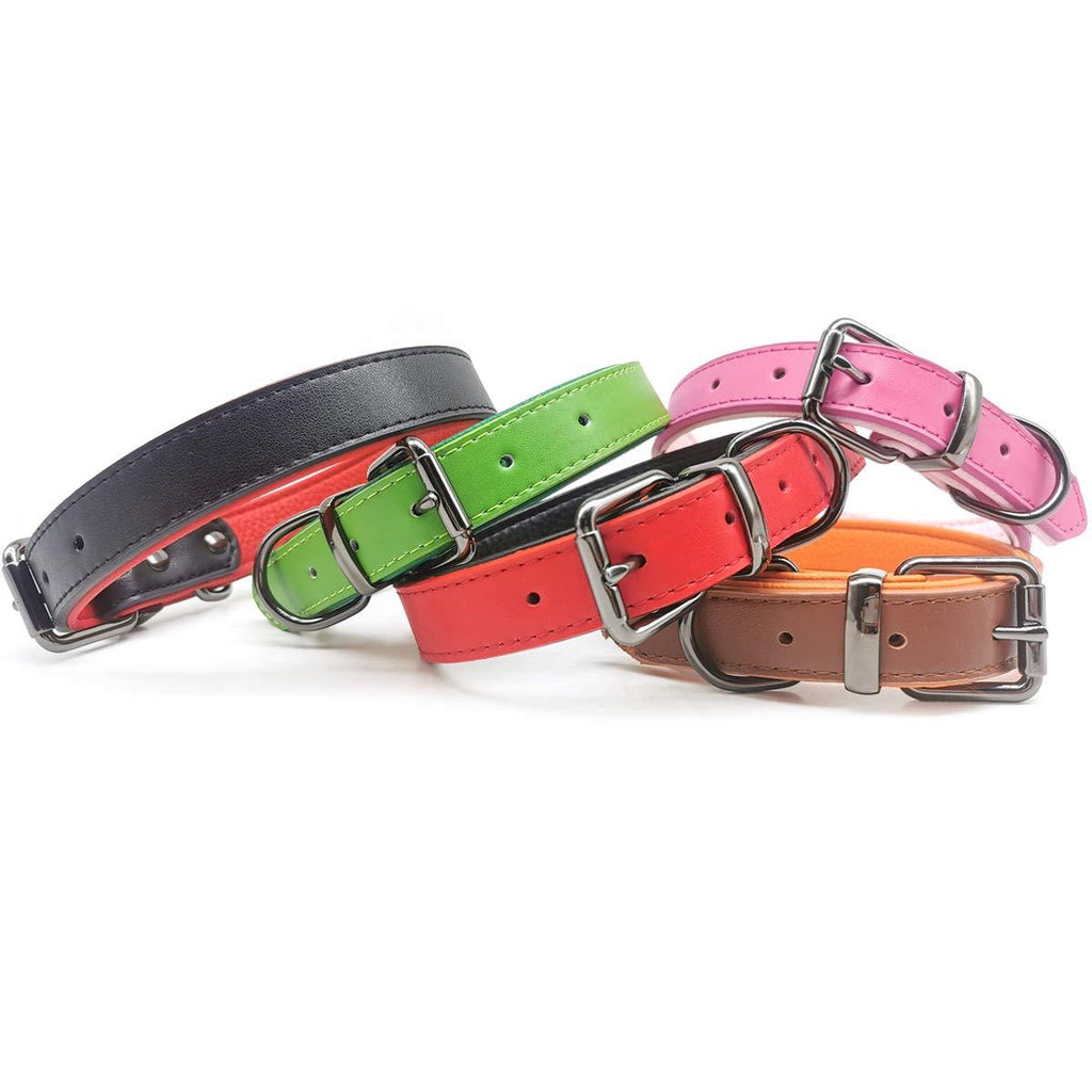 Mycicy Leather Dog Collar, Soft Pet Collar for Puppy Small Medium Large dogs, 5 Colors Adjustable for M (14-17.5" Neck x 1.0" Wide), Pink M (14-17.5" Neck x 1.0" Wide) - PawsPlanet Australia