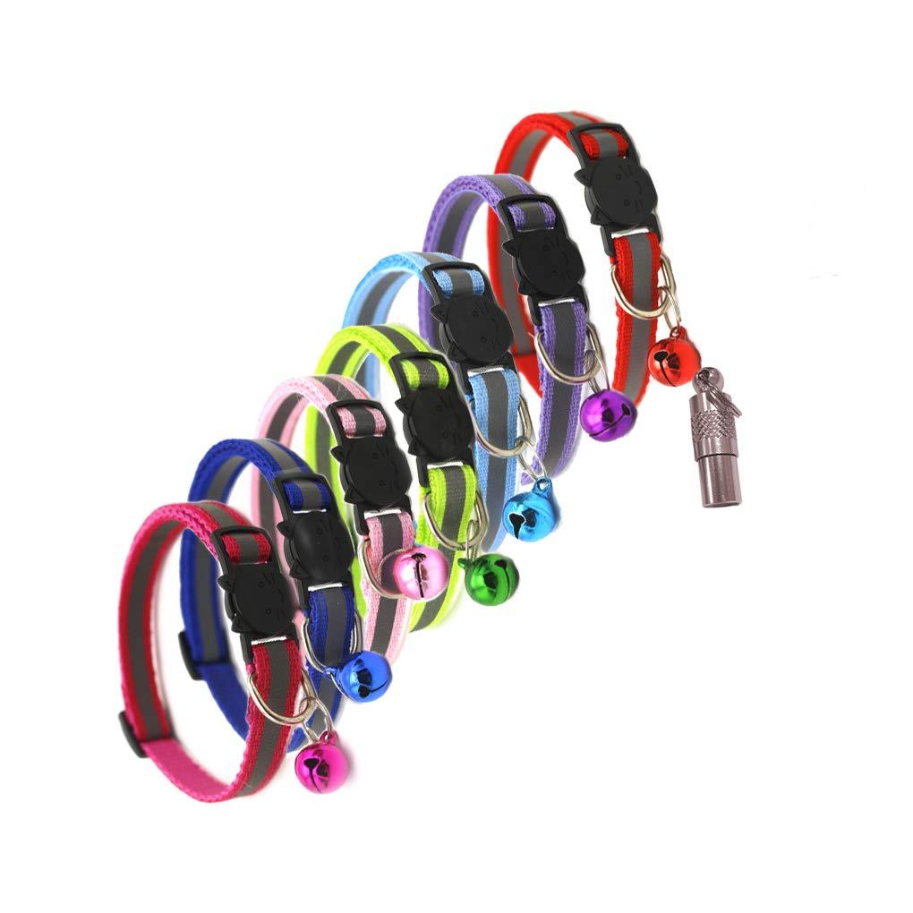 Andiker Cat Collars Quick Release 7 Pack with Cute Bells, ID Tag and Reflective Strip,Adjustable Pet Collar for Cat,Safety Buckle Nylon Collar Multicolor - PawsPlanet Australia