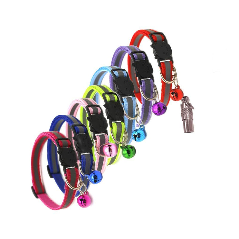 Andiker Cat Collars Quick Release 7 Pack with Cute Bells, ID Tag and Reflective Strip,Adjustable Pet Collar for Cat,Safety Buckle Nylon Collar Multicolor - PawsPlanet Australia
