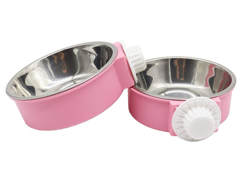 KuTi Kai 2 IN 1 Stainless Steel Pet Hanging Bowl Removable Dog Bowl for Crates Puppy Food Feeder Water Dish with Bolt Holder Dog Pink (Small-2-Pcs) Small-2-Pcs - PawsPlanet Australia