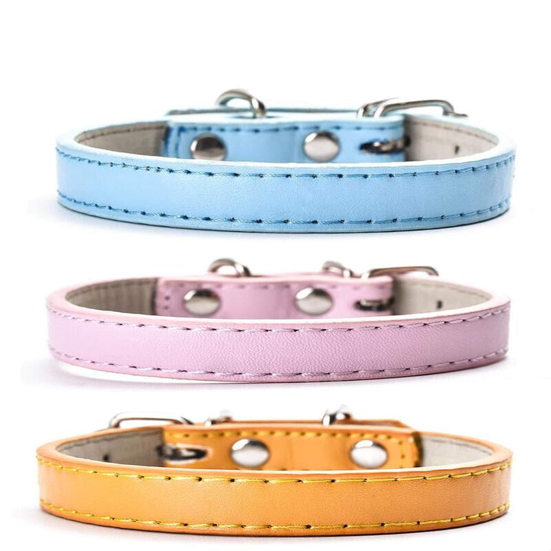 Accod 3 Pack Leather Pet Collars for Cats,Baby Puppy Dog,Adjustable length 20-28CM 1CM Wide Comfortable Pet Collars Soft Leather Puppy Dog Cat Collar (Blue) Blue - PawsPlanet Australia