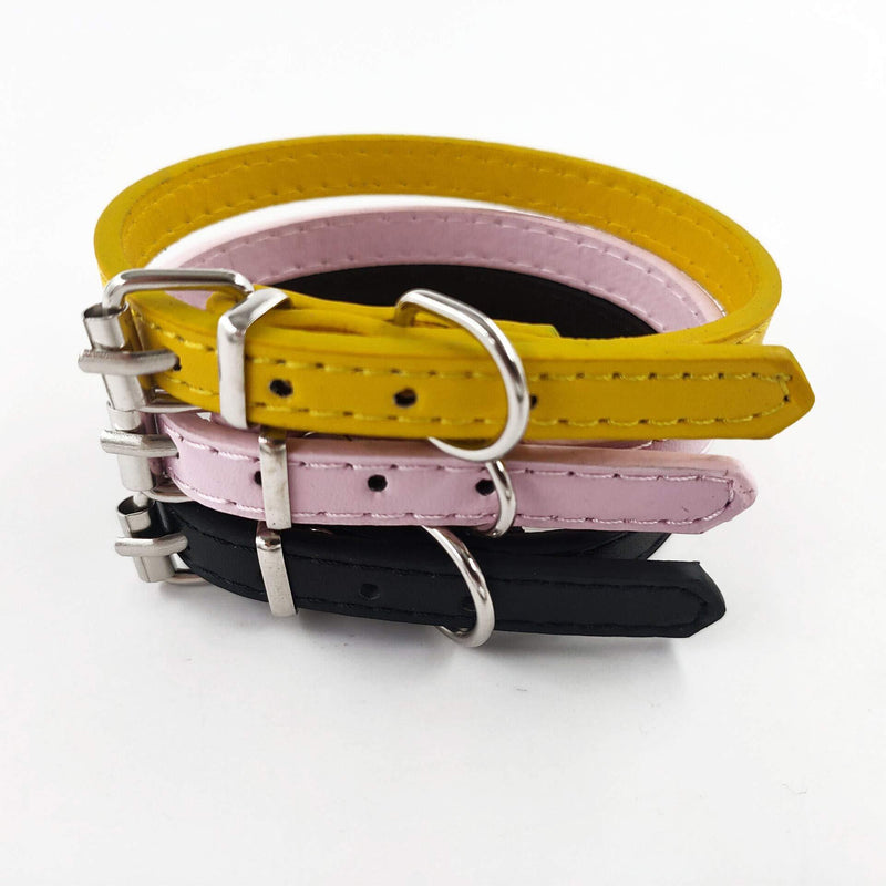 Accod 3 Pack Cat Leather Collars Metal Buckle Pet Collar Adjustable 24CM-29CM 1CM Wide Comfortable Pet Collars for Cats Small and Medium Dogs Kitten Collar (XS, Yellow) XS - PawsPlanet Australia