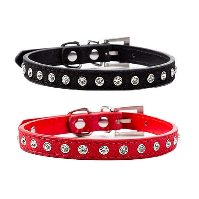 Accod Leather Pet collar for Cats Puppy Small Medium Dogs Adjustable 22-28CM Comfortable Pet Collars Set of 2 (Red) Red - PawsPlanet Australia