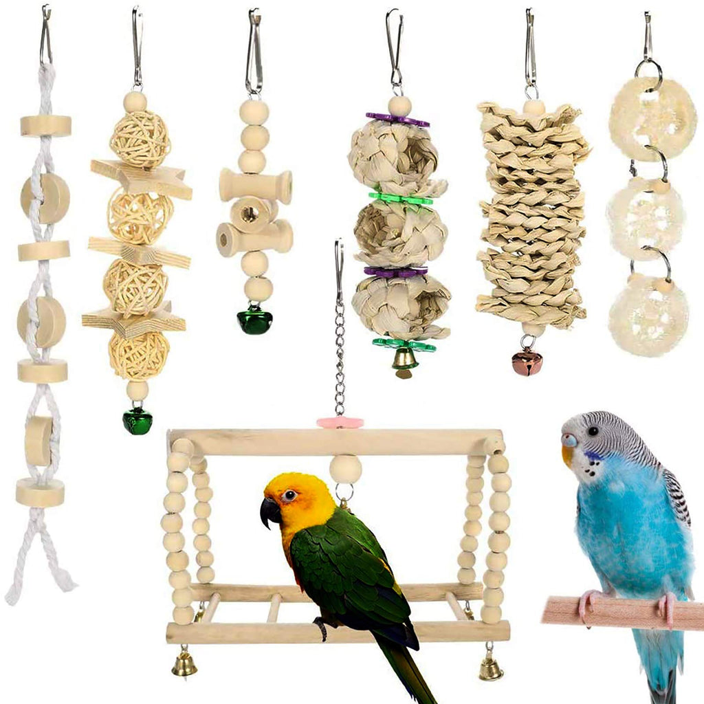 Yorgewd 7 Pack Bird Toys, Natural Wood Small Bird Cage Toys Small Parrot Swing Chewing Toys for Budgies, Small Parakeets, Conures, Love Birds, Cockatiel, Finches - PawsPlanet Australia