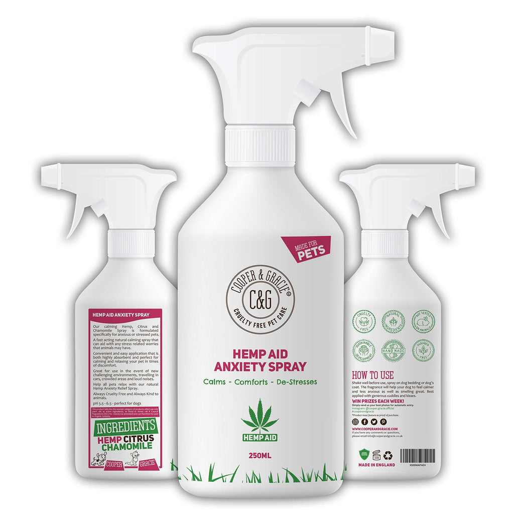 C&G Pets HEMP AID ANXIETY SPRAY 250ML | INSTANT BEHAVIORAL AID | PUREST INGREDIENTS | ANTI INFLAMMATORY QUICK ABSORB CALMING SMELL | BEST FOR CAT & DOG - PawsPlanet Australia