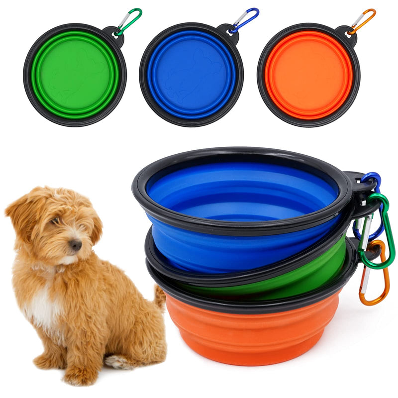 PROBEEALLYU 3pcs Collapsible Dog Travel Bowl Portable Silicone Cat Travel Water Bowl Outdoor Dog Feeder Dish Foldable Pet Water Bowl Expandable Cup Dish with Free Carabiner for Camping Hiking Walking - PawsPlanet Australia