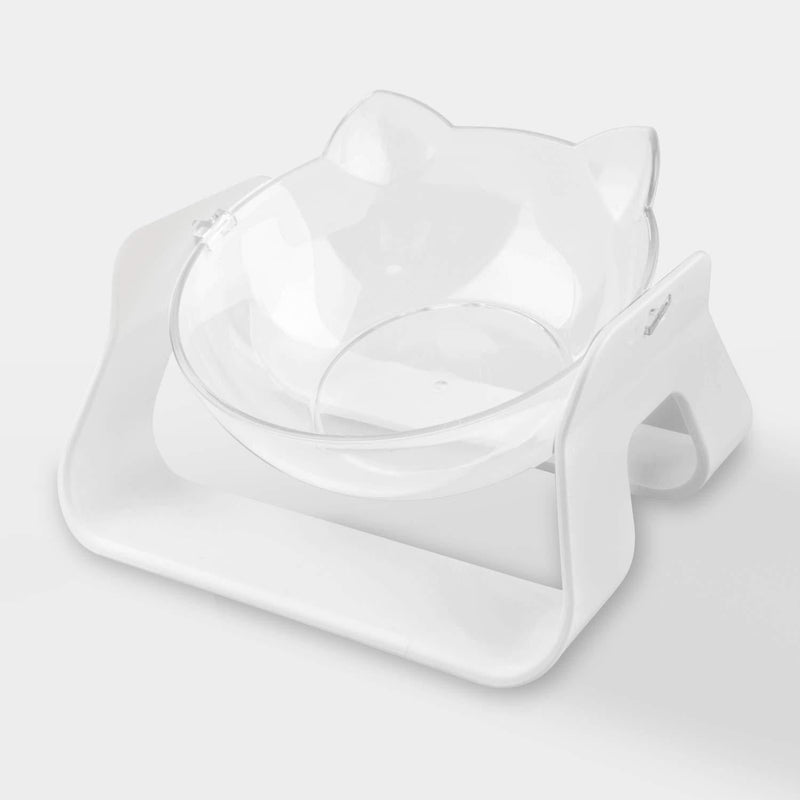 Cat Bowl Raised Stand Tilted Angled,Cute Shallow Elevated Cat Food Water Bowl Pet Dish Transparent Plastic Cat Feeding Bowls Good Non Slip Proof Adjustable Detachable Heavy Duty Durable CatEar (White) White - PawsPlanet Australia