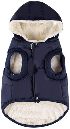 Komate Warm Winter Dog Jacket Coat Fleece Lined Thick Coat Vest Cloth for Small Medium Large Dogs with Easy to Use Snap On Buttons (S (Chest Size 40cm), Blue) S (Chest Size 40cm) - PawsPlanet Australia