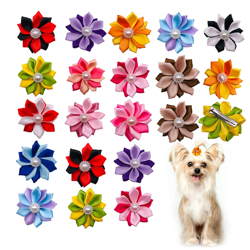 JpGdn 40PCS Dog Hair Bows with Clips Flowers Bow Ties for Small Medium Doggy Cats Kitten Topknot Pet Accessories Grooming Attachment - PawsPlanet Australia