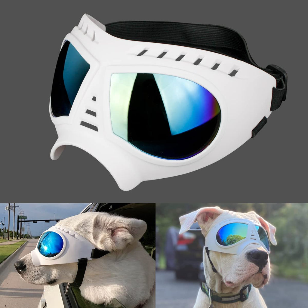 NAMSAN Dog Goggle UV Protection Dog Sunglasses Waterproof Windproof Adjustable Goggles for Middle/ Large Dog-White White - PawsPlanet Australia