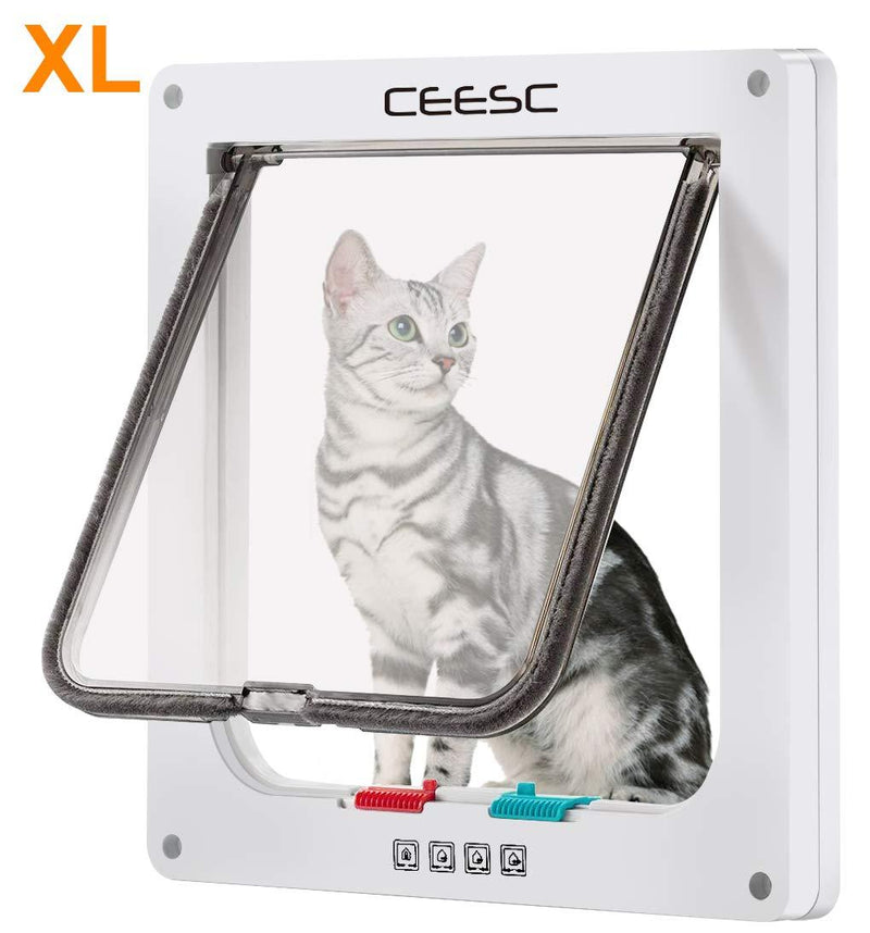 [Australia] - CEESC Large Cat Door (Outer Size 11" x 9.8"), 4 Way Locking Cat Door for Windows & Sliding Glass Door, Weatherproof Cat Flap Door for Cats & Doggie with Circumference < 24.8" 