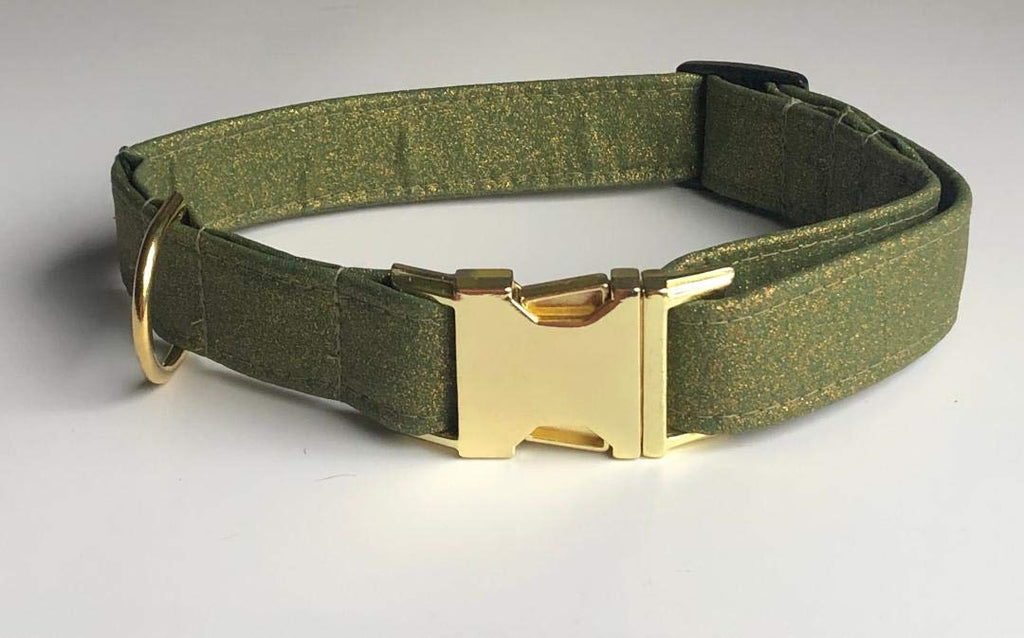 KLASSY K9 CHRISTMAS COTTON DOG COLLAR MEDIUM LARGE 25MM WIDE FULLY ADJUSTABLE 16"-22" 40CM-55CM (GREEN AND GLITTERY) GREEN AND GLITTERY - PawsPlanet Australia