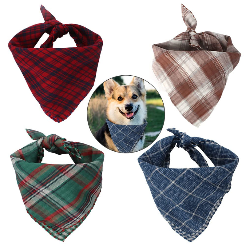 Dadabig 4 Pack Dog Bandana, Dog Kerchief Neckerchief Plaid Bibs Scarf Adjustable Reversible Triangle Bibs Scarf Accessories for Small Medium Large Dog and Cats, 4 Colors - PawsPlanet Australia