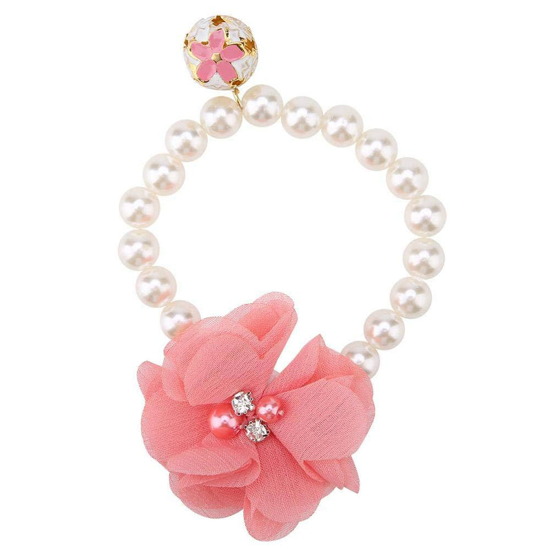 Ichiias Dog Collar Pearl Flower Elastic Necklace for Puppy Jewelry Accessory(Pink) Pink - PawsPlanet Australia