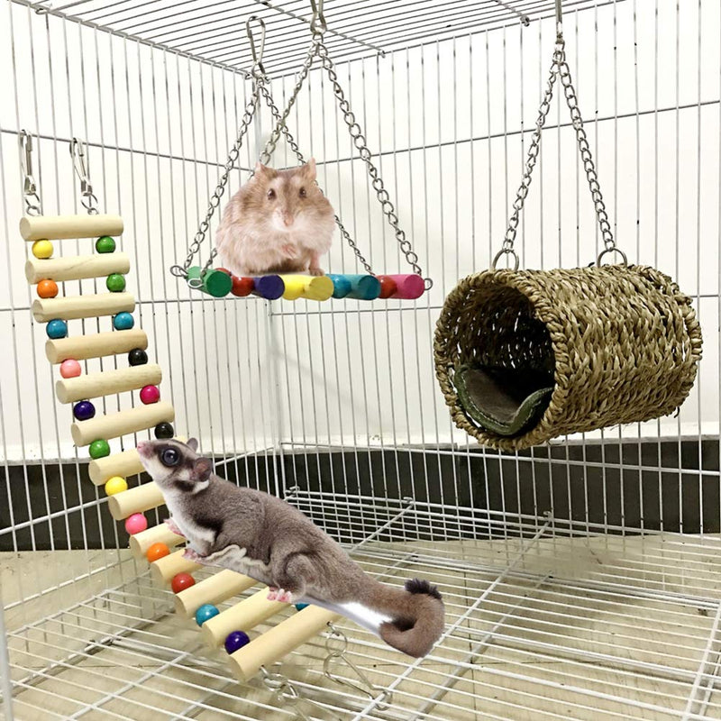 3 Pieces Bird Cage Toys Hamster Toys Pet Climbing Ladder Hanging Cage Toys Pet Swing Hammock for Hamster Guinea Pigs Squirrels Parrots Small Animals - PawsPlanet Australia