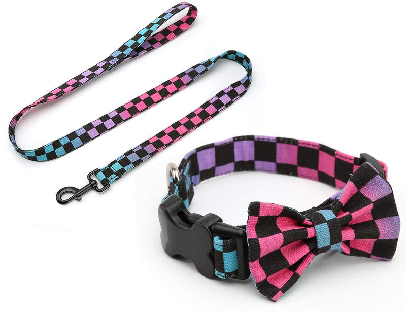 yamine Canvas rainbow Plaid Adjustable Collars and Lead Set, Dog Cat Collar with Removable Bow tie, two size suitable for neck 10.6''-15.7'', 1'' in wide For 10.6''-15.7'' neck * 1'' wide - PawsPlanet Australia