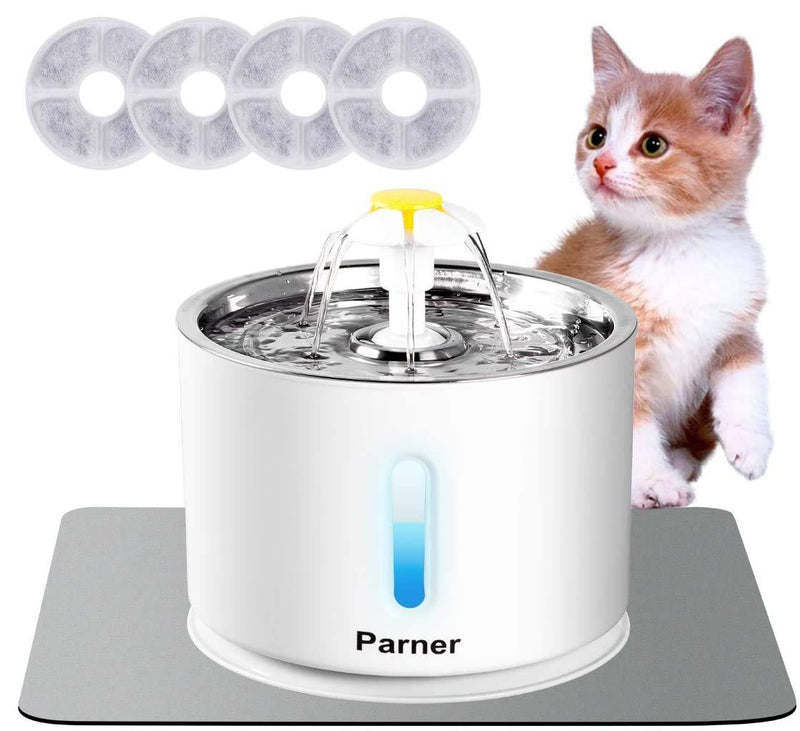 Cat Drinking Fountain, Water Dispenser for Cats with Water Level Window, Cat Water Fountain Stainless Steel with 4 Pieces Hygiene Filter & 1 Silicone Mat, Drinking Fountain for Pets with LED Light - PawsPlanet Australia