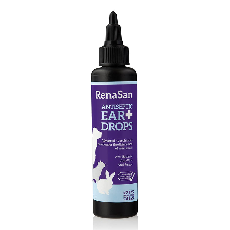 RenaSan Antiseptic Ear Drops (100 ml) – Alcohol-Free, Non-Irritating, Ear Antiseptic and Disinfectant for Dogs, Cats, All Domestic & Farm Animals (PACKAGING MAY VARY) - PawsPlanet Australia