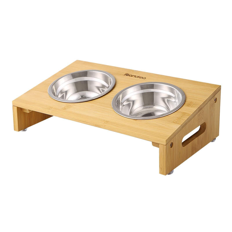 FEANDREA Bamboo Elevated Bowl Stand, 2 Raised Bowls for Dog Cat, Natural PRB01N - PawsPlanet Australia
