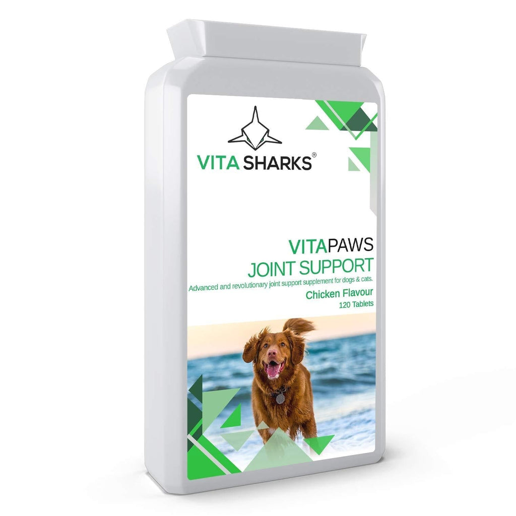 Vita Sharks VitaPaws Joint Support for Dogs & Cats - 120 Easy to Administer Chicken Flavour Tablets for Health & Immunity with Vitamin C & Omega 3 to Support Healthy Joints & Tissue - PawsPlanet Australia