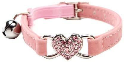 jiajia Cat collar with bell bling-Soft Velvet Safe Cat Adjustable Collar with Crystal Heart Charm and Bells 8-11 Inches(Pink) Pink - PawsPlanet Australia