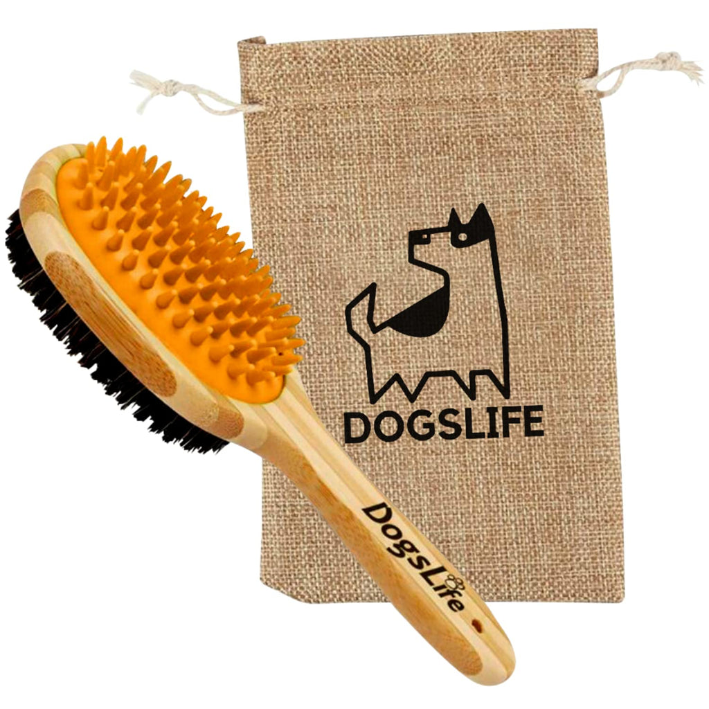 Bamboo Dog Brush with Silicone Massager for Dog Grooming | Massaging & Bathing | Free Reusable Eco-friendly Bag | Proven Double Sided Pet Brush Perfect For Long, Medium & Short Haired Dogs.… - PawsPlanet Australia