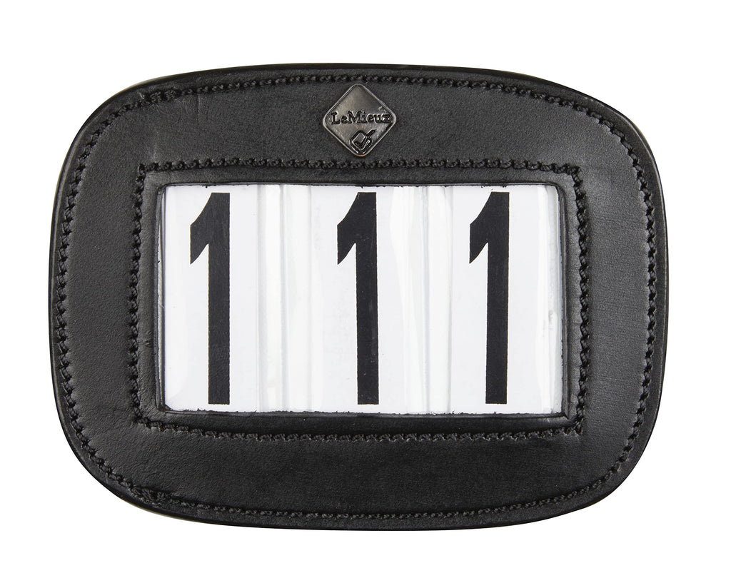 LeMieux Saddle Pad Number Holder in Black - Durable Leather Material - Attaches Easily with a Strong Fixing Pin - One Size - PawsPlanet Australia