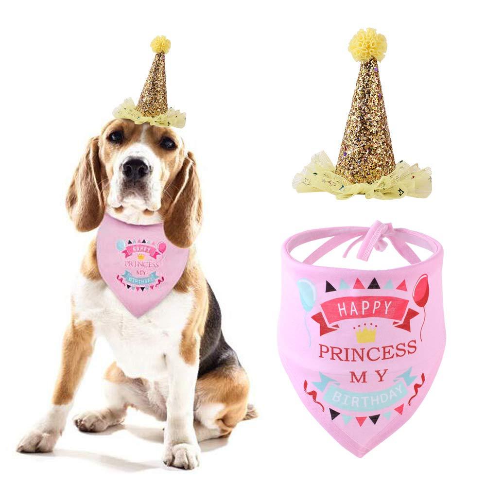 Amasawa Dog Birthday Hat, Dog Birthday Bandana Triangle, Pet Birthday Set Party Triangular Bandana Scarf Dog Birthday Outfit and Decoration Set Perfect for Dogs Puppy, (Pink) Pink - PawsPlanet Australia