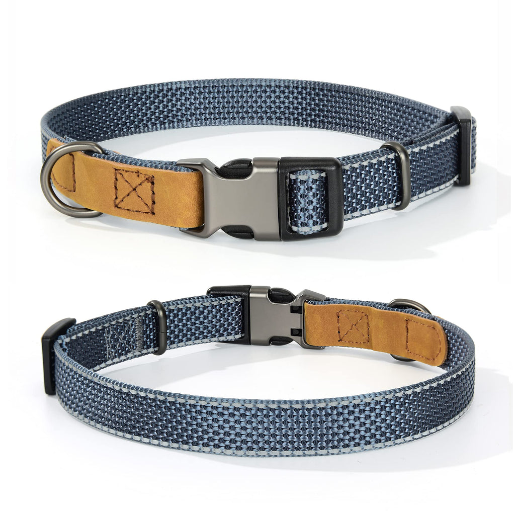 Mile High Life | Reflective Nylon Dog Collar | Small Dog Collar | Medium Dog Collar | Large Dog Collar | Leather Dog Collar(Charcoal Large Neck 15"-19" -55 lb) Charcoal - PawsPlanet Australia