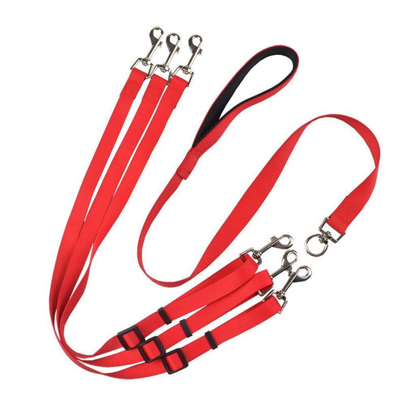 PINASE Adjustable 3 Way Dog Leash Detachable Nylon Traction Rope 3 in 1 Dog Lead Splitter (red) red - PawsPlanet Australia