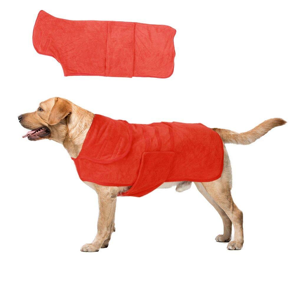 TUYU Dog Bathrobe Towel Microfiber Pet Drying Moisture Absorbing Towels Coat, Dog Drying Coat Keeps Your Dogs, Cats,Home and Car Clean & Dry Super Absorbent (L, RED) L - PawsPlanet Australia