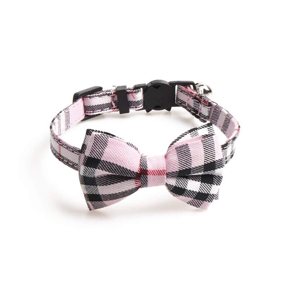 Ciujoy Pink Cat Collar Bow Tie with Buckle and Bell Pet Adjustable Quick Release Collar for Girls Small Puppies Kittens - Pink Plaid - PawsPlanet Australia