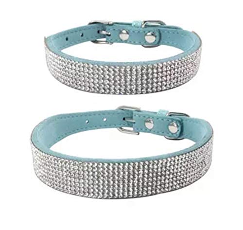 BAX Canine Diamante Style Soft Suedette Super Bling Dog Collar PALE BLUE SMALL - PawsPlanet Australia