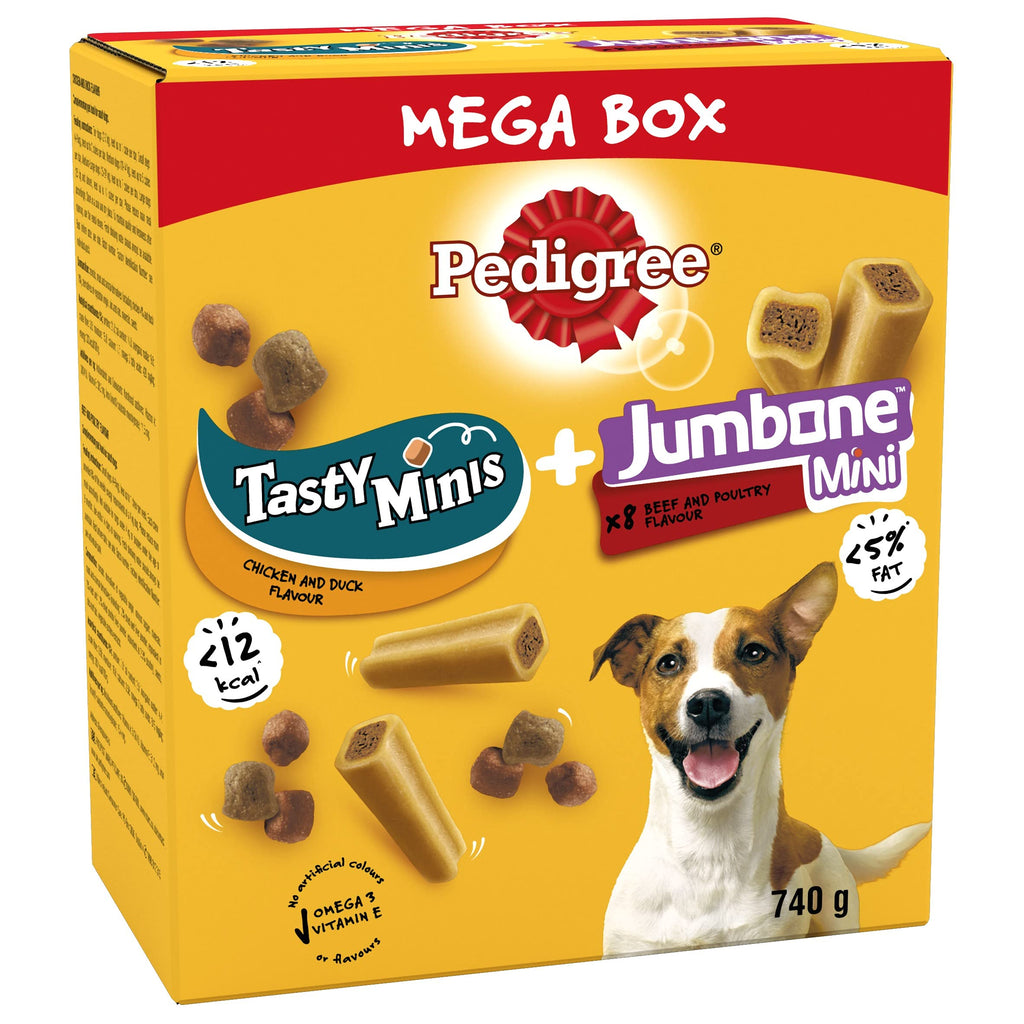 Pedigree Mega Box - Dog Training Treat Multipack with 3 Tasty Minis chicken and duck flavour and 8 Jumbone Mini beef and poultry flavour, box (740g) Small Dog - PawsPlanet Australia