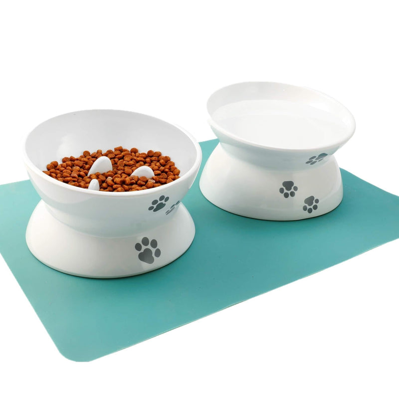 RoyalCare Raised Cat Food Bowl 2 PCS,Slow Feeder,Melamine Stress Free Pet Feeder and Waterer,Backflow Prevention, Gift for Cat - PawsPlanet Australia