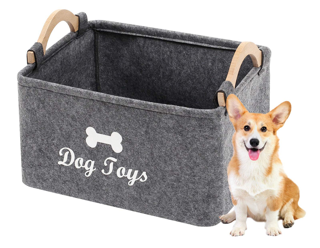 Geyecete dog toy basket storage Bins - with Wooden Handle,puppy toy box storage Basket/Bin Kids Toy Chest Storage Trunk(Grey) 38*25* 18cm Grey - PawsPlanet Australia